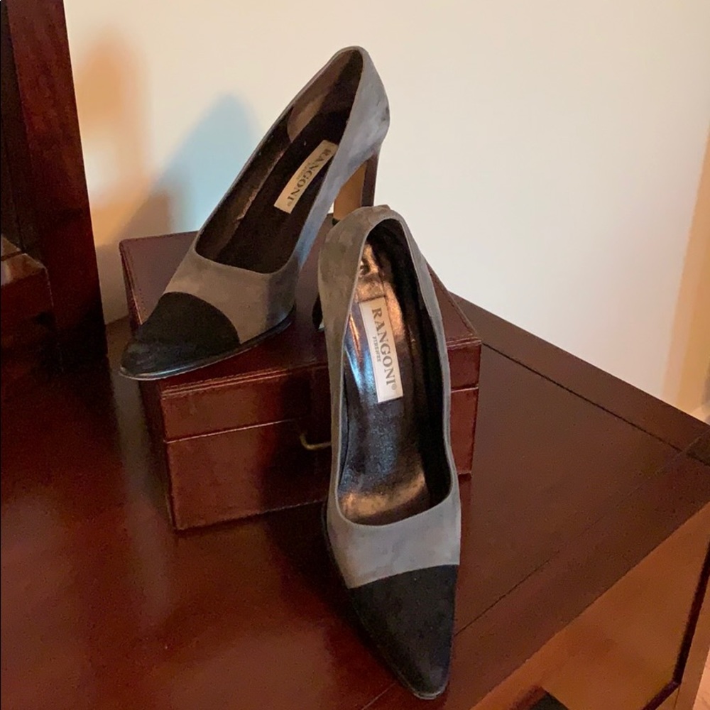 Rangoni Firenze, black and gray suede pumps
